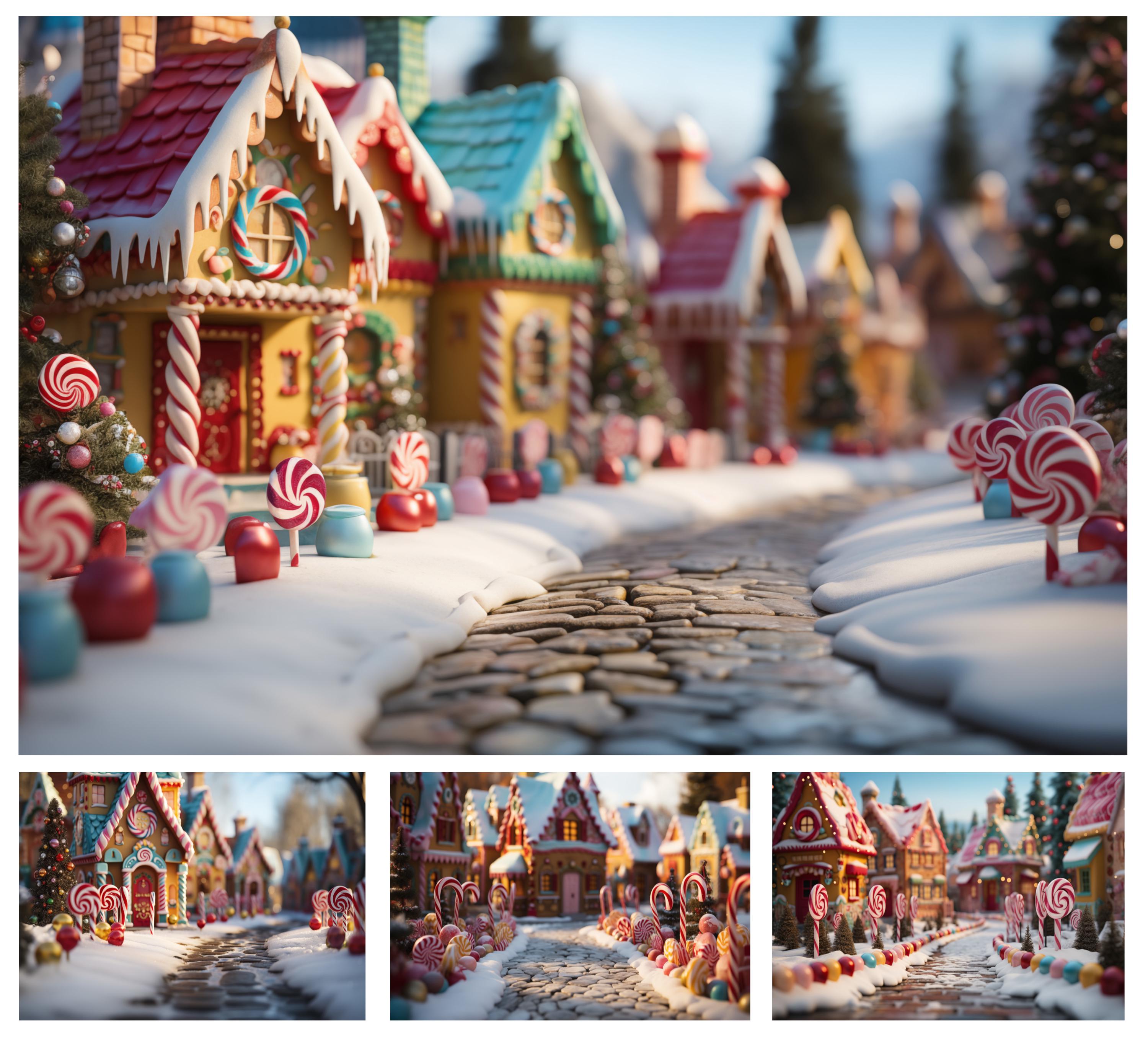 20 Christmas Digital Backdrops - Christmas Candy Themed Backdrops - Christmas Backdrop Bundle - Candy Village Backdrops - Gingerbread Houses