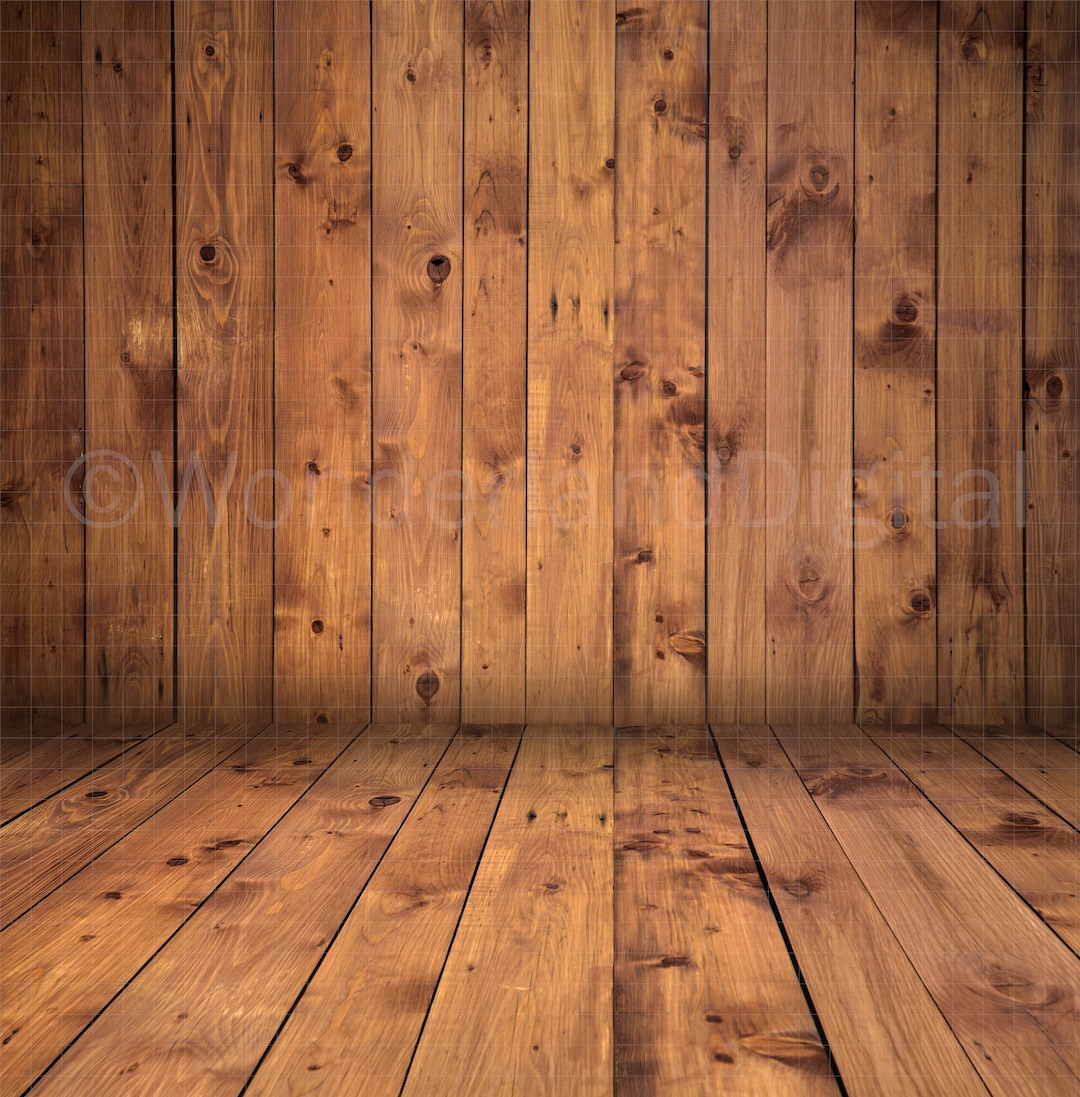 Vintage Wood Digital Backdrop, Wood Wall With Floor Studio Background