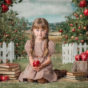 Back to School Apple Orchard Digital Backdrop, Back to School Photo Background for Portraits, Vintage Background, Rustic Backdrop