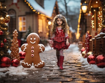 Christmas Digital Backdrop, Gingerbread Man Backdrop, Christmas Digital Photography Background for Composites