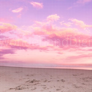 Beach Landscape Digital Background, Sunset Beach Background, Pink and Purple Sky, Digital Backdrop
