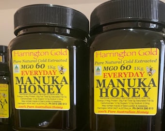 MGO60+ (x 4) 1kg jars Australian Raw Manuka Honey Cold Extracted Great Tasting  total 4kg.