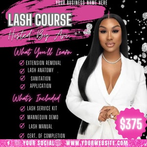Lash Course Flyer, DIY Editable Instagram Template, Social Media Influencer Brand Beauty Hair Makeup MUA Lash Nail Salon Boutique Flyer