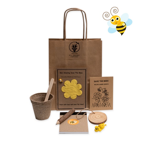 Eco Friendly Birthday Party Bags, Plastic-free, Pre-filled, Alternative Party Favour, Save The Bees Party Bag