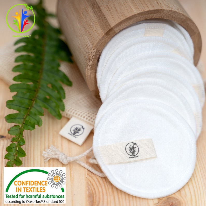 Reusable Bamboo Cotton Makeup Remover Pads. Eco Friendly Facial Rounds. Zero Waste Cleansing Wipes.