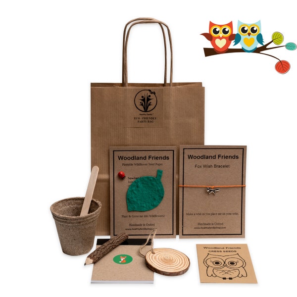 Eco Friendly Birthday Party Bags, Plastic-free, Pre-filled, Alternative Party Favour, Woodland Friends Party Bag