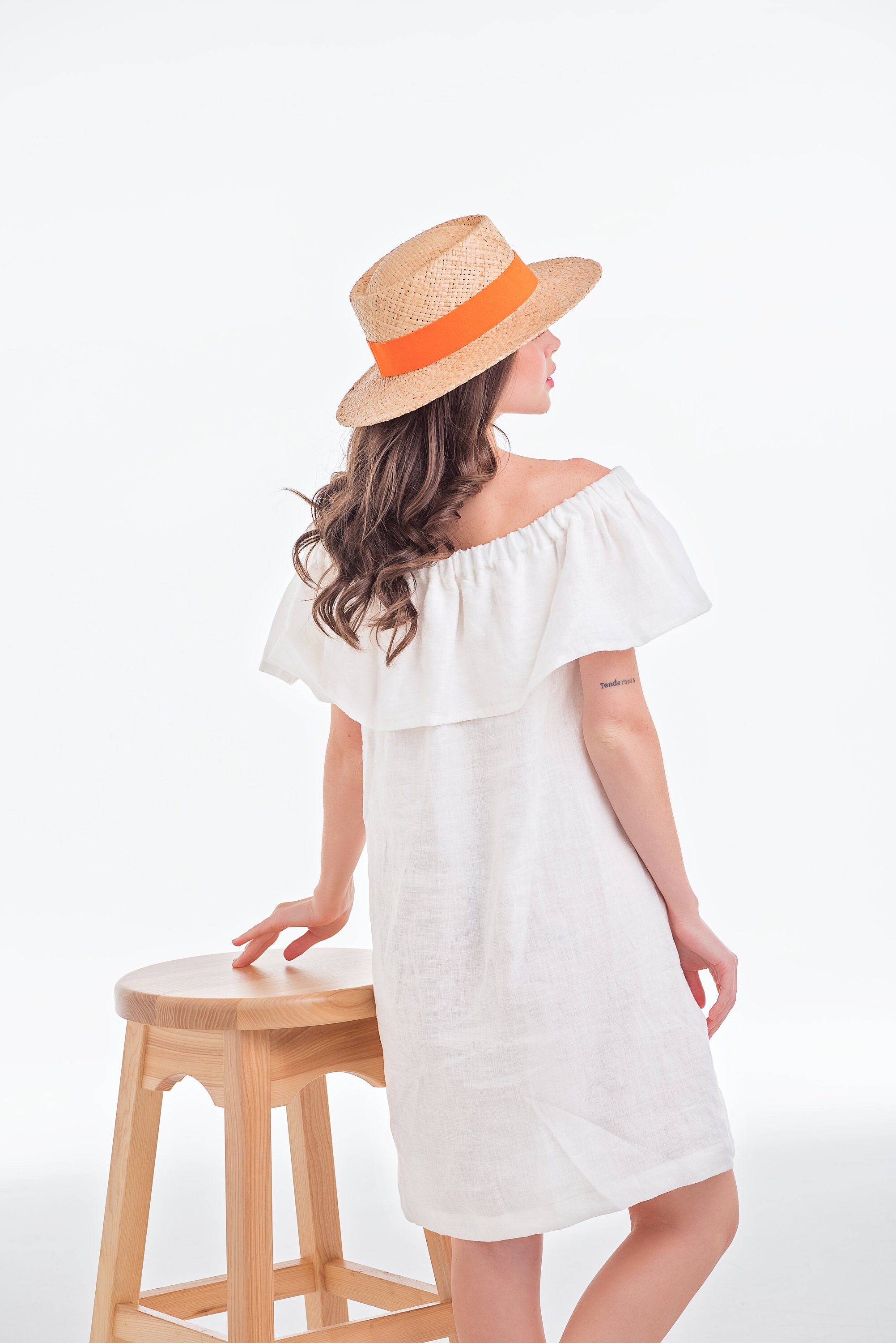 Pretty off shoulder white linen dress Summer short/mini linen Etsy