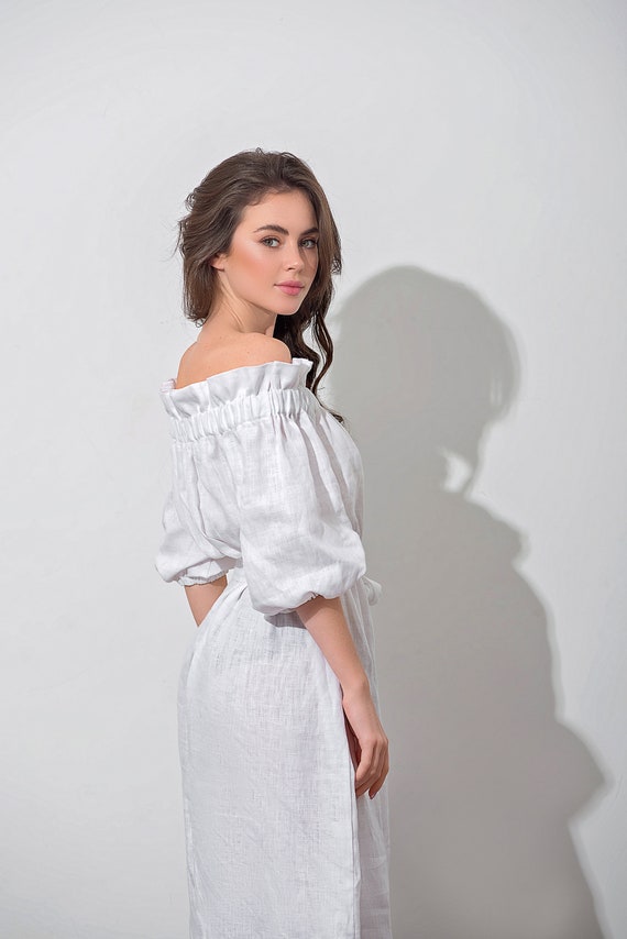Summer White Linen Dress for Woman off 