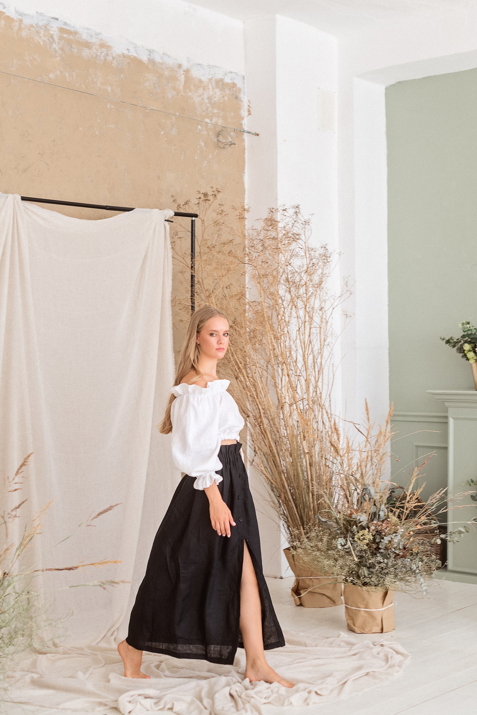 White linen crop top for women Off the shoulder linen top with Etsy