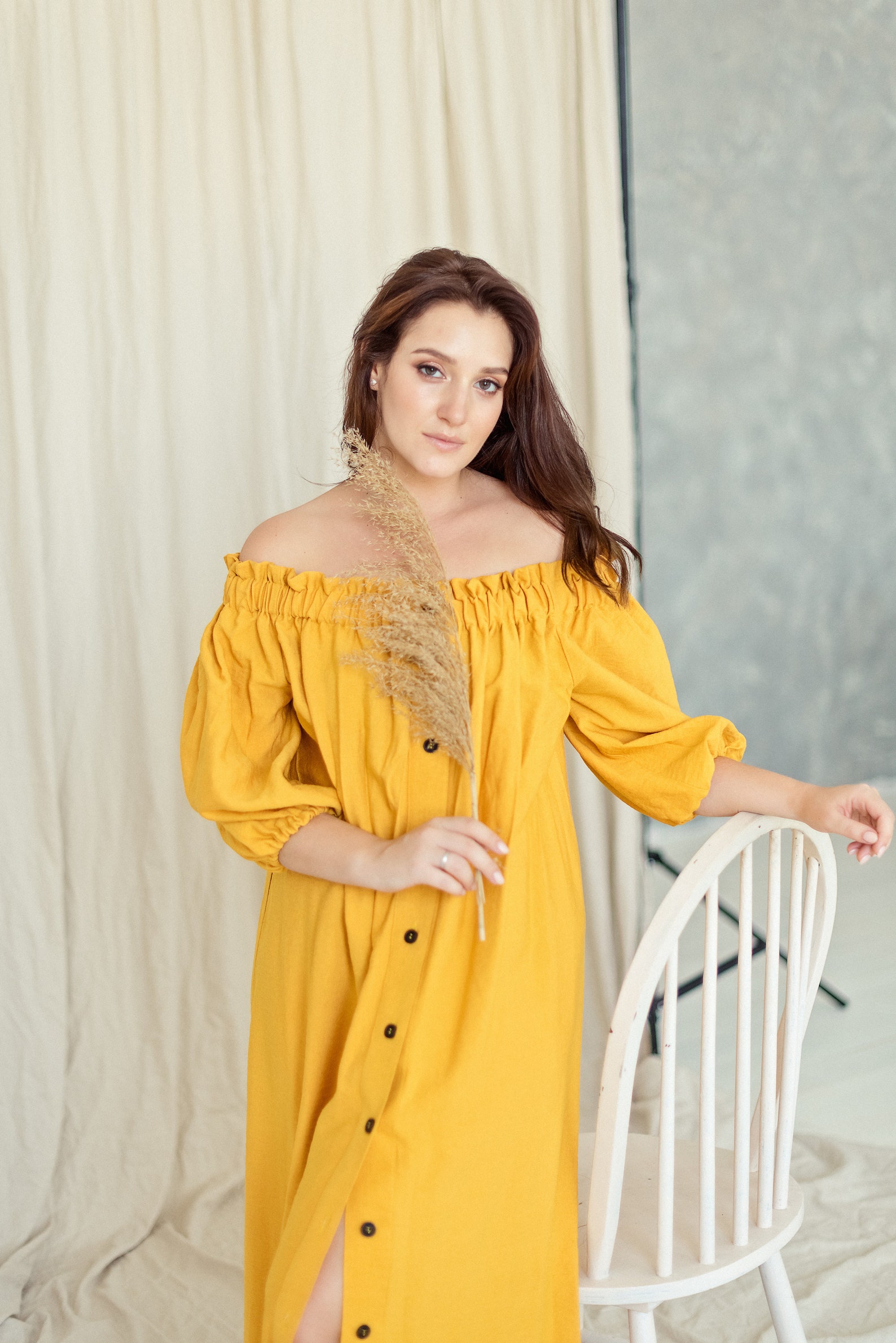 PLUS SIZE mustard yellow maxi dress Off shoulder summer linen | Etsy