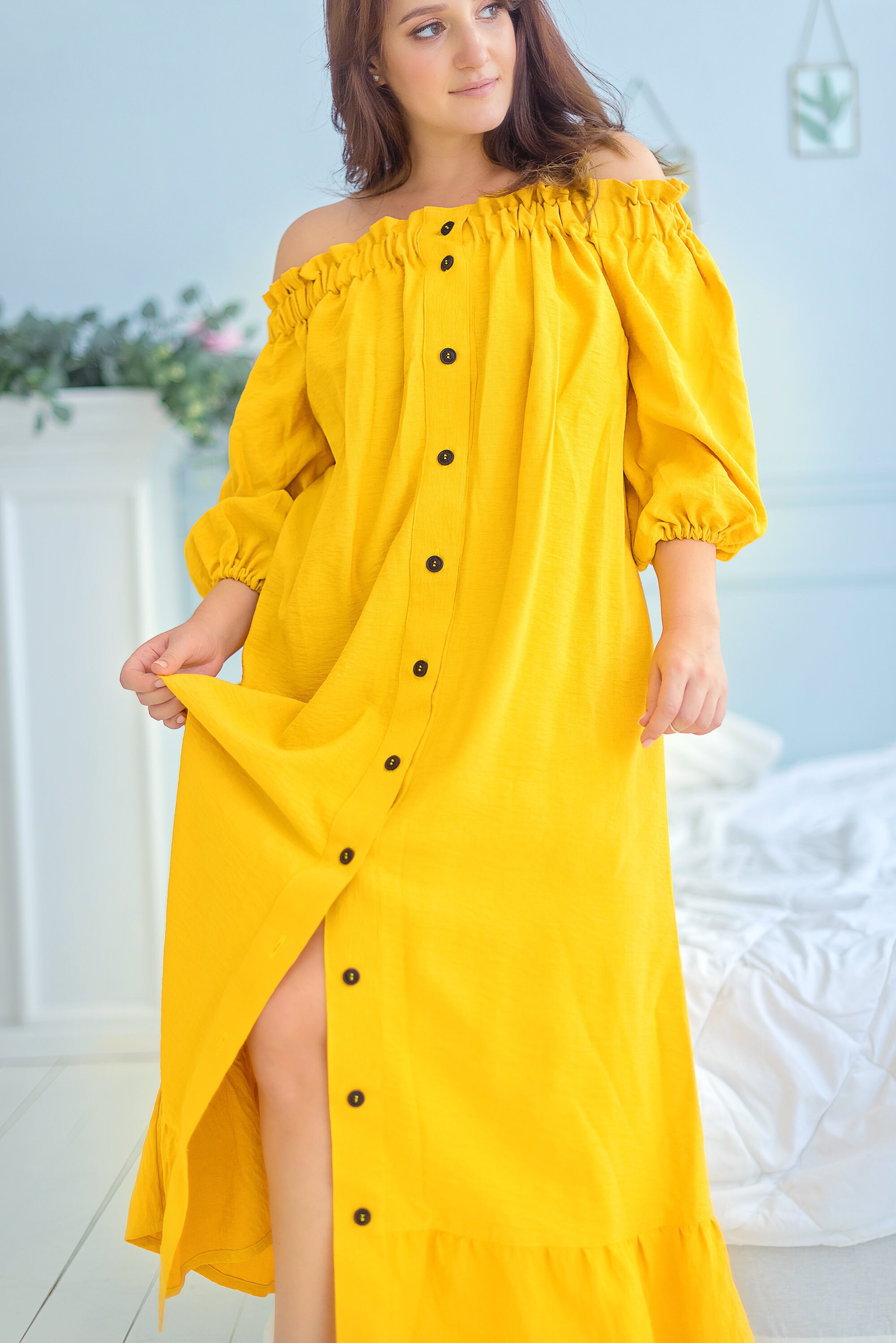 PLUS SIZE mustard yellow dress Oversize Summer party dress for Etsy