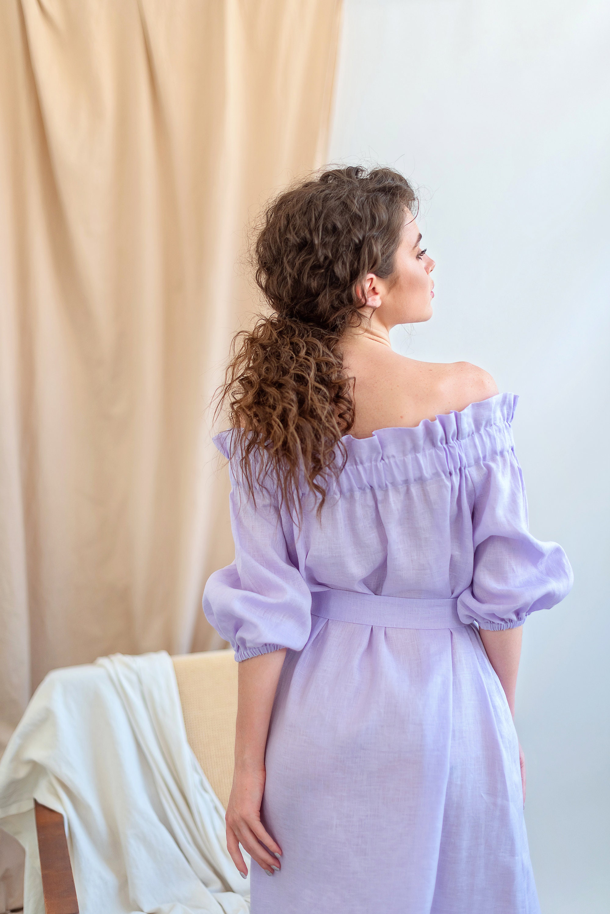 off the shoulder puff sleeve maxi dress