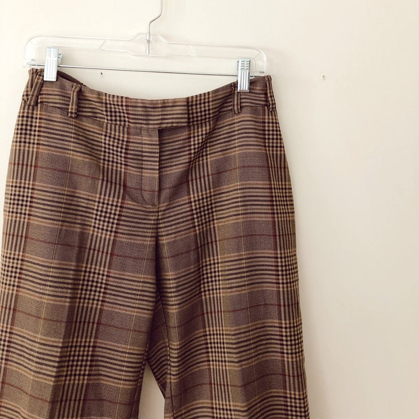 90s Vintage Y2k 2000s Tweed Camel Tan Plaid Workwear Pants Plaid Trousers, Minimalist Utility Size 8 Size Medium Luxe Plaid Suit Pants