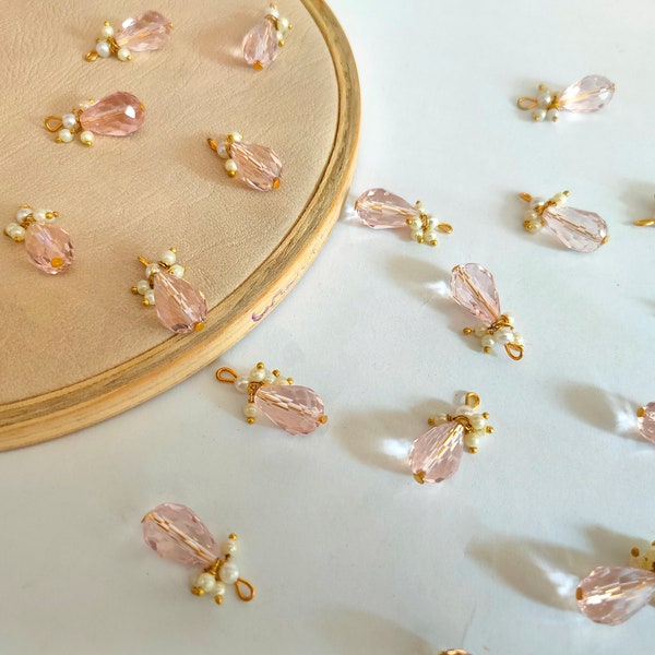 Baby Pink Crystal Beads Miniature Tassel Latkan, Small Hanging for Bridal Dupatta Lehenga Suit Sari (25pc)