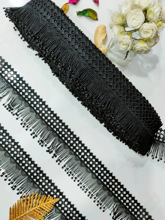 Black Fringed Trim, Black Tassel Lace, Lace for Garments and Decoration 