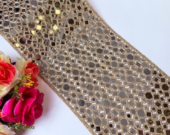 Gold Spiegelarbeit Bordüre: Cutwork Glasverzierungen, 20 cm Breit