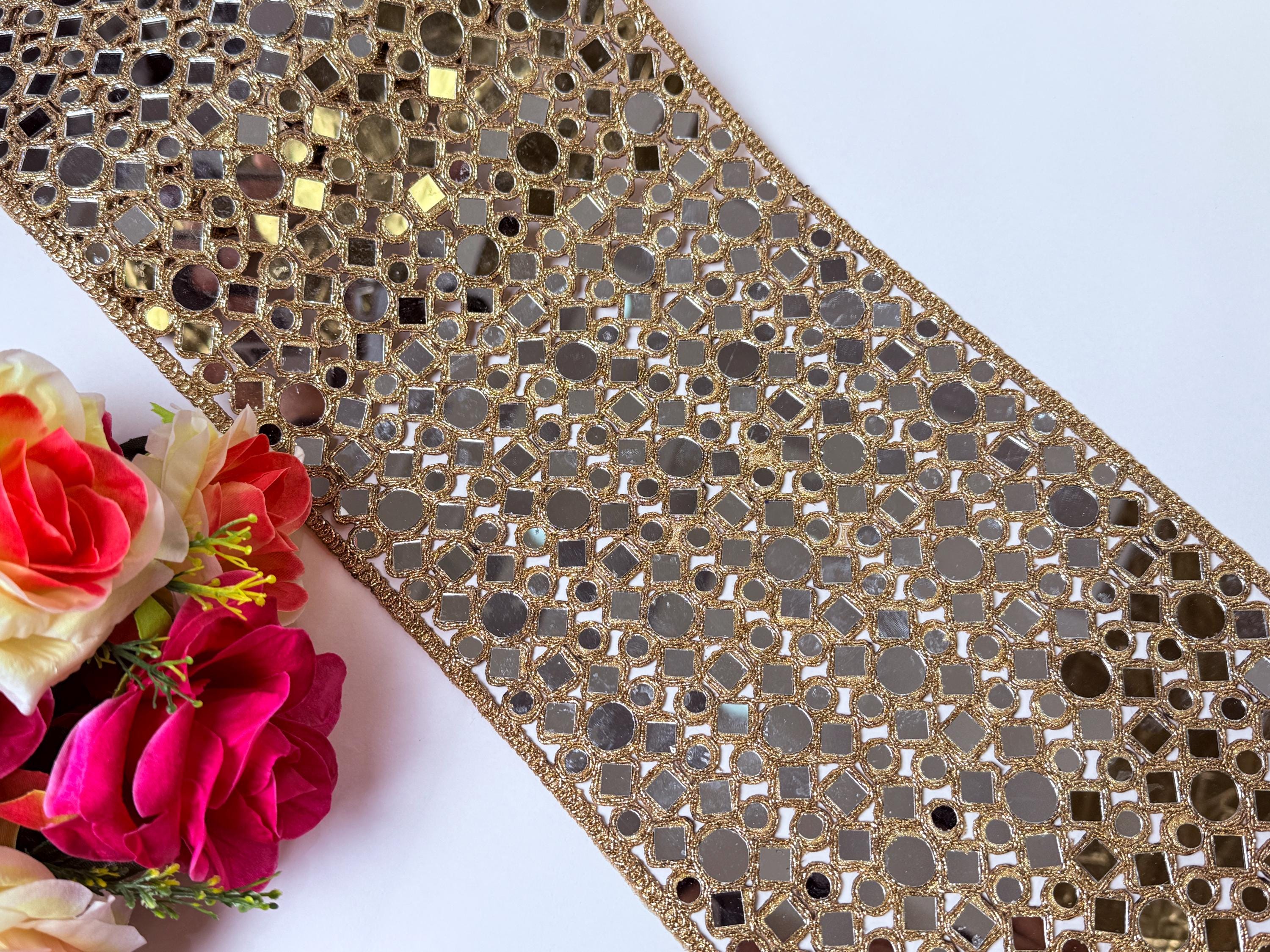 Gold Mirrorwork Lace Border: Cutwork Glass Embellishments, 20cm Wide - Etsy Gold Mirrorwork Lace Border: Cutwork Glass Embellishments, 20cm Wide - Etsy