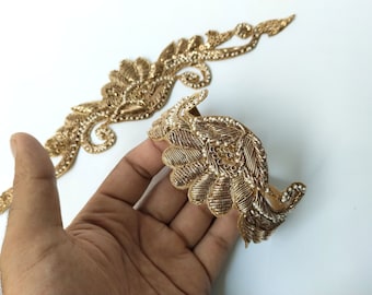 Golden Sleeve Applique Patch Set: Handcrafted Sequin & Pearl Indian Artwork