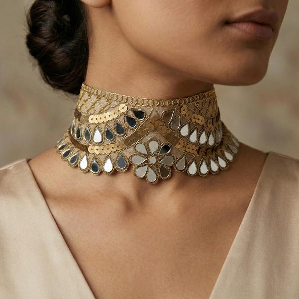 Glam Mirror Sequin Choker: Handmade Ethnic Boho Collar