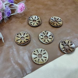 Pack of 6 - Recycled Coconut Shell Round Buttons, Handcrafted Eco Friendly  Natural Brown Color, DIY Sewing, Accessories, Home Decoration