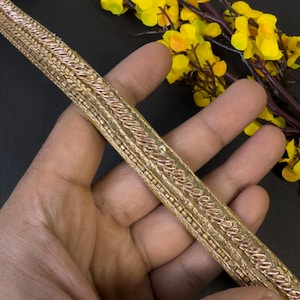 Handmade Zardozi Lace: Bronze Gold Embroidered Indian Border Trim