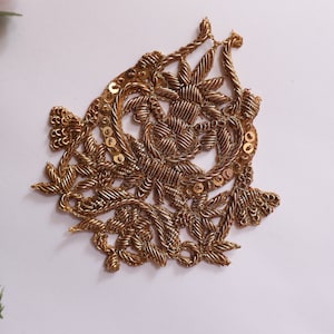 Set of 4 - Black/ Gold Handcrafted Indian Zardozi Embroidered Sequin Applique Sew On Patch for Denim, Coats, Sherwani, Wedding Dresses
