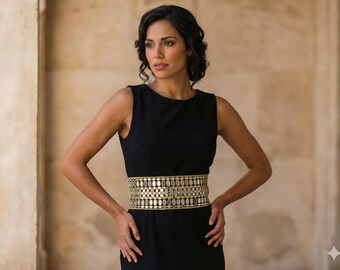 Dressy Black beaded M/L women’s cumberbund belt‎ Beaded Black Elastic Belts for Women for sale | eBay main image 2
