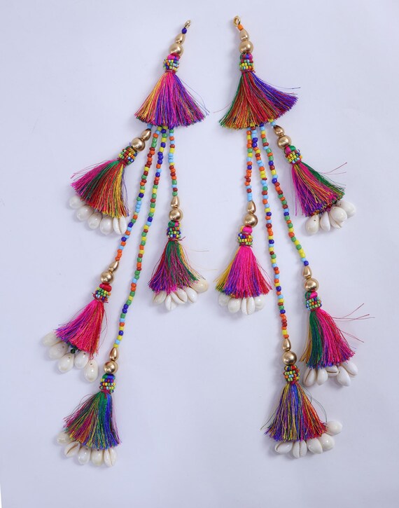 Set of Two Vibrant, Multi-Colored Decorative Tassels, Curtain Tiebacks Amazon.com: Boho Curtain Tiebacks - 2pcs Pompom & Tassel  main image 2
