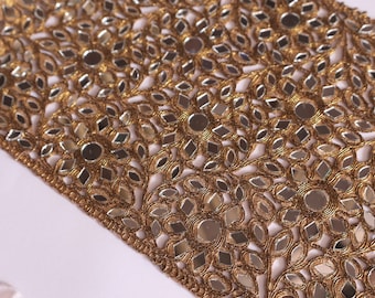 Breite Spiegelschicht Dunkel Gold Borte: Luxus Handgefertigte Spitzenborte ( 20 cm)
