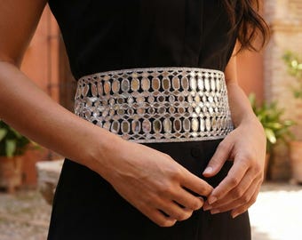 Vintage Distressed Silver Metal Chunky Rectangle Chain Belt  display picture 3