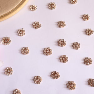 50 Antique Gold Zircon Flower Applique Patches: Mini Embellishments
