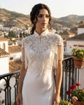 White Pearls Beaded Fringe  Bridal Cape: Wedding Cover-Up Shrug product logo
