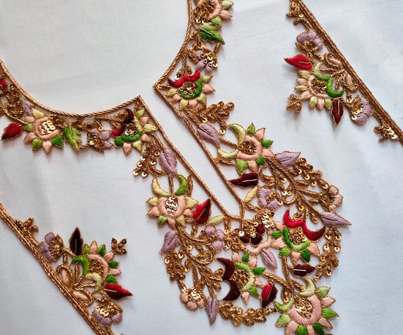 patch work dress neck designs Zardozi Embroidered Neckline Patch With Sleeves: Indian Gala Applique