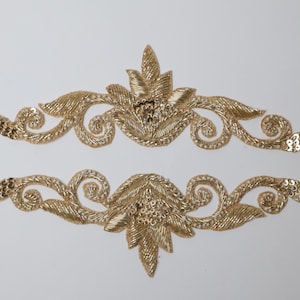 Pale Golden Sleeve Applique Patch: 1 Pair Handcrafted Zardozi Indian Artwork