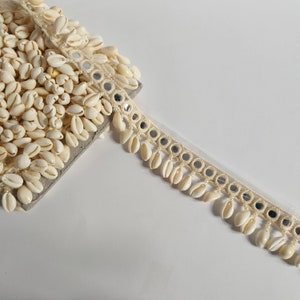 Cowrie Shell Beaded Trim: Pearl White Lace Border