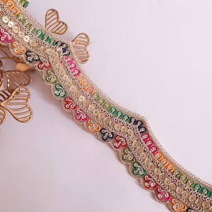 Gold Sequin Sabyasachi Design Indian Border Lace: Floral Zari Embroidery