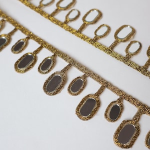 3 Yards Dark Golden Suspended Mirror Trim, Symmetric Cutwork Sari Border, Wedding Dress Embellishments, Indian Dupatta Lehenga Lace 3.5cm