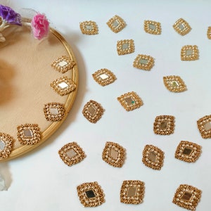 50 Pc Antique Gold Zardozi Mirror Applique Patches: Indian Embroidery