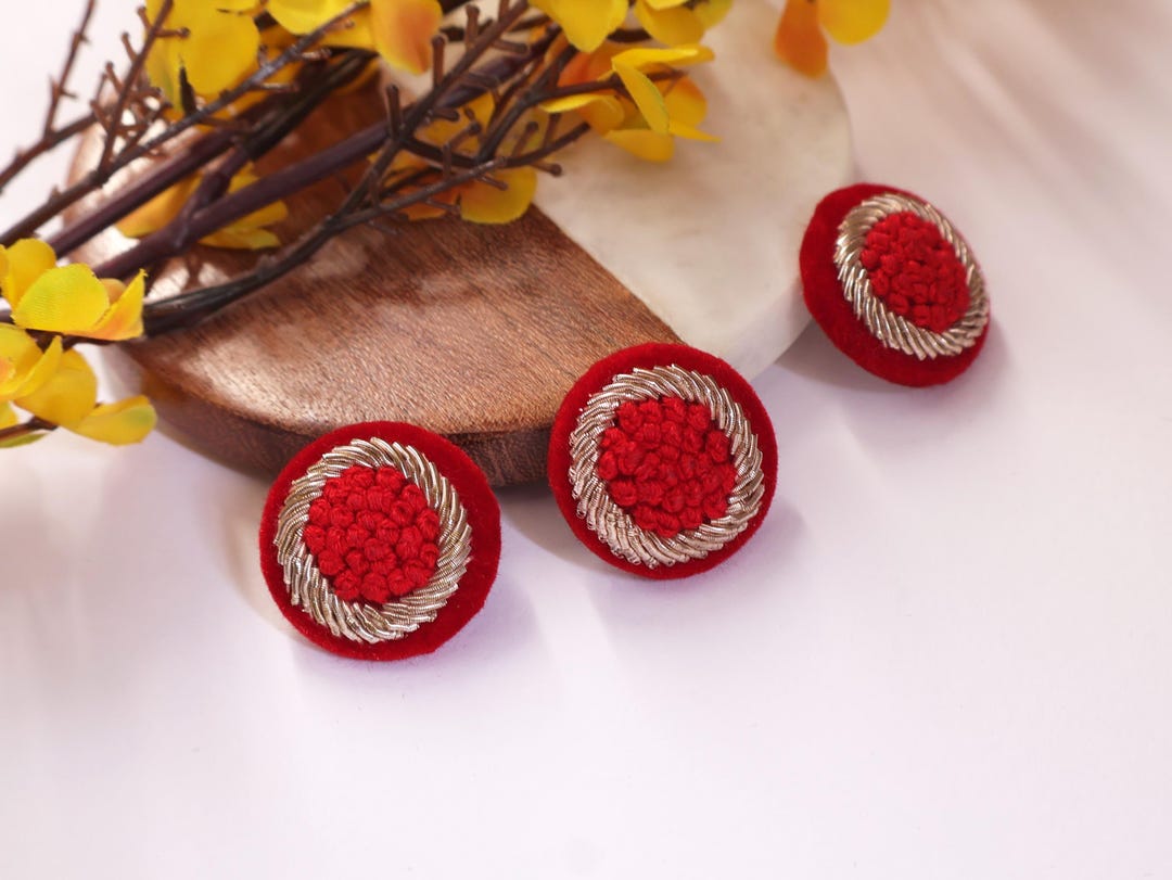 Red/ Maroon Hand Embroidered Button Set: (pack of 3) - Etsy