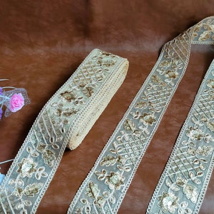 Gold Sequin Embroidered Trim: Indian Sari Border Lace, 9 Yards