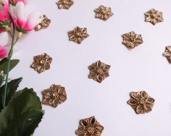 25 Pc - Star Shaped Antique Gold Mirror Zardozi Applique Patches, Indian Decorative Sewing Patch for Denim, Headbands, Crafting 1"