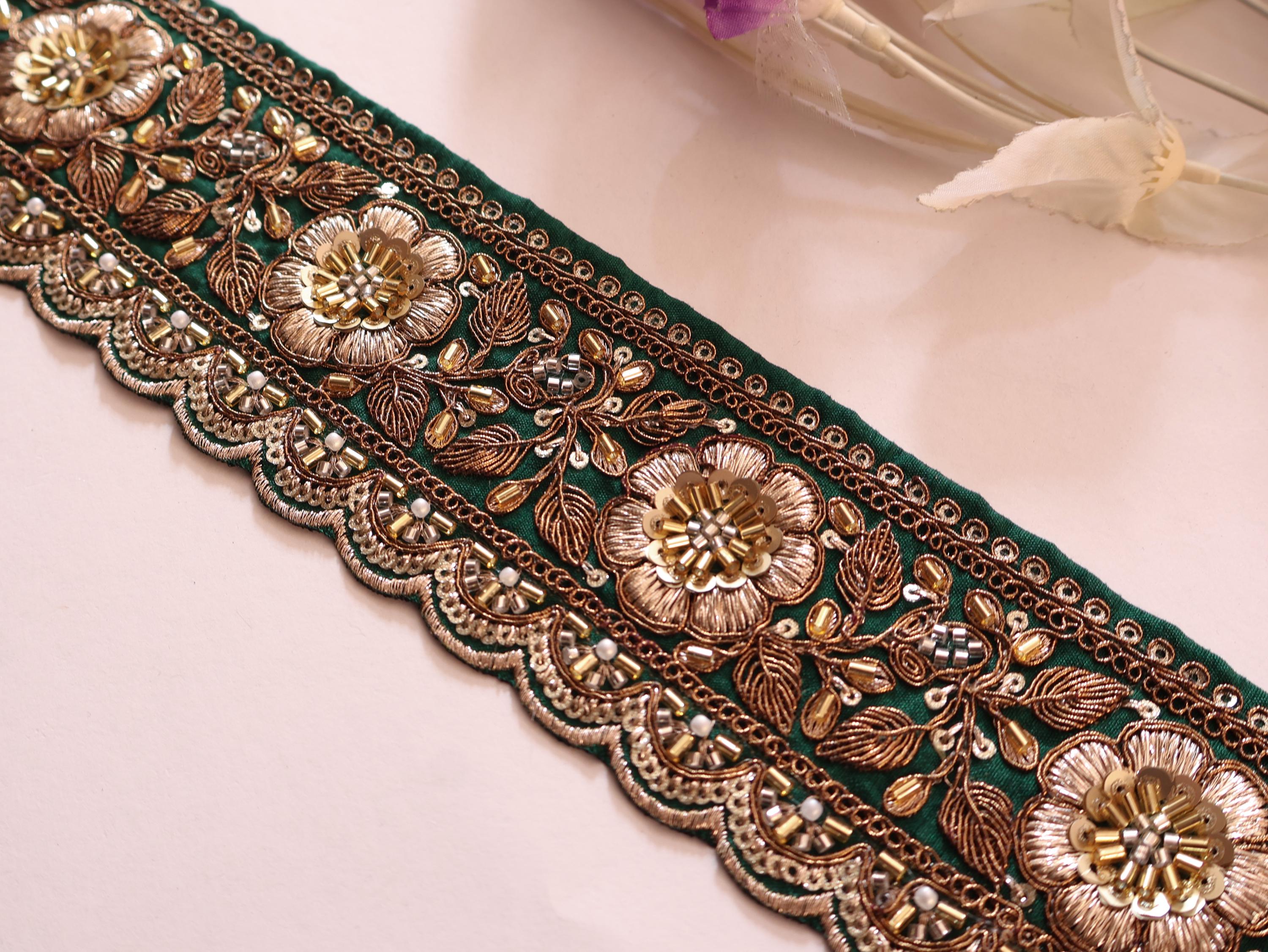 Rama Green Zari Embroidered Floral Lace Trim: Indian Sari Border - Etsy