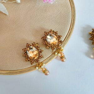 Champagne Crystal Pearl Brooch Buttons: Golden Zircon Pin, DIY Craft (Pack of 4)