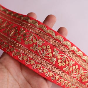 Red & Golden Zari Embroidered Sari Lace - Indian Dress Border (9 Yards)