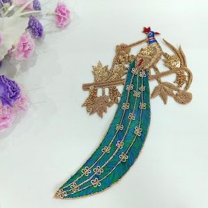 Peacock Zardozi Sequin Applique Patch: Indian Embroidered Garment Accessory