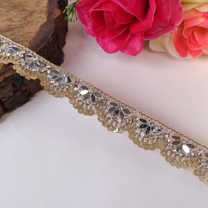 Zircon & Mirror Scalloped Trim Lace: Indian Sari Border, 9 Yards