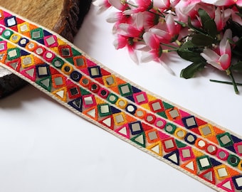 Colorful Bohemian Mirror Border, Indian Mirror Lace 7.5cm Wide