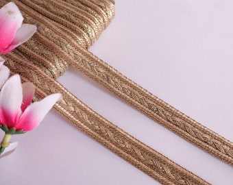 9 Yards - Golden Beaded Pattern Lace,  Indian Narrow Ribbon Trim, DIY Sewing Crafting Drapery Lampshade Ribbon Gifts Packaging 1.8cm