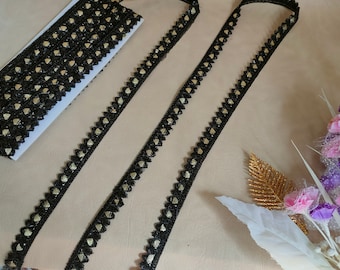 Black Gota Patti Trim: Antique Golden Sequin Indian Lace, 9 Yards