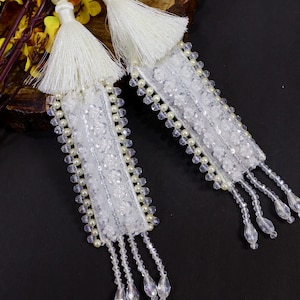 Latest Design Tassel Latkan 23 cm Long, Pearl & Crystal Embellished Fringe Tassels Hanging, Tieback, Indian Lehenga, Dupatta Tassels 1 Pair